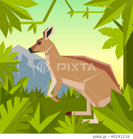 Flat geometric jungle background with Kangaroo 40241216