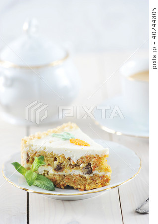 carrot cake slice with mint and coffee carrot cake slice with mint and coffee 40244805