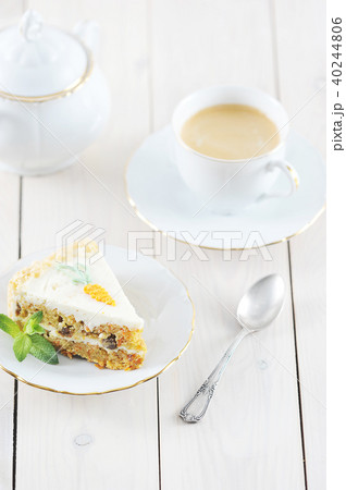 carrot cake slice with mint and coffee carrot cake slice with mint and coffee 40244806