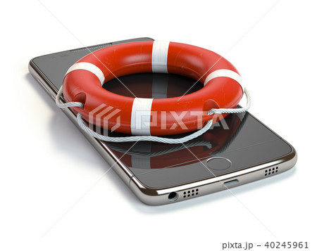 Smartphone with lifebelt isolated on white  40245961