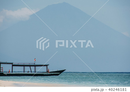 pleasure boat moored sandy beach 40246181