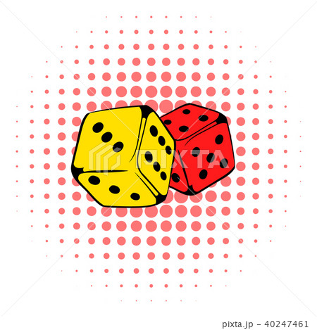 Red and yellow dice icon, comics style  40247461