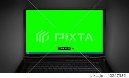 laptop monitor with recording graphic in dark 40247586