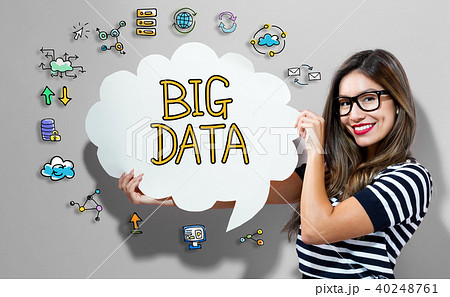 Bigdata text with woman holding a speech bubble Bigdata text with woman holding a speech bubble 40248761