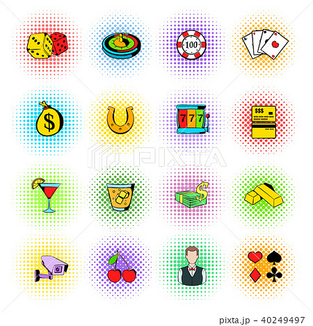 Gambling icons set, comics style 40249497
