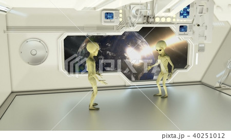 Aliens on a spaceship arguing on background exploding planet Earth.. 3D rendering Aliens on a spaceship arguing on background exploding planet Earth.. 3D rendering 40251012