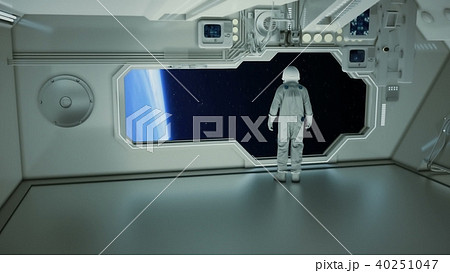 An astronaut on a spaceship watching the earth. 3D rendering An astronaut on a spaceship watching the earth. 3D rendering 40251047