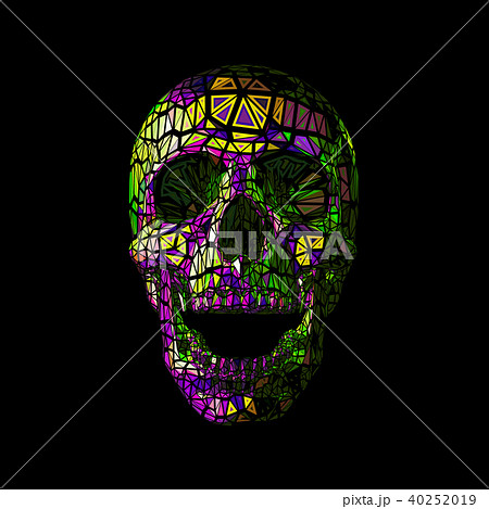 Low poly colorful tribe skull on black BG 40252019