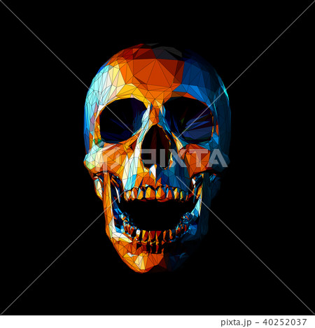 Colorful Polygonal Skull Illustration On Black Bgのイラスト素材