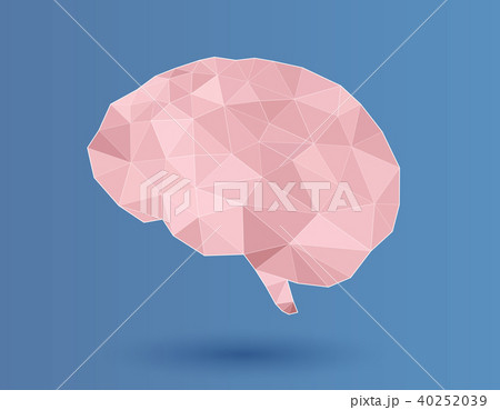 Low poly graphic brain isolated on blue BG 40252039