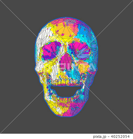 Low poly stylized digital skull on dark BG 40252054