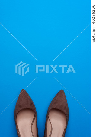 Beige female high heel shoes, flat lay Beige female high heel shoes, flat lay 40256296