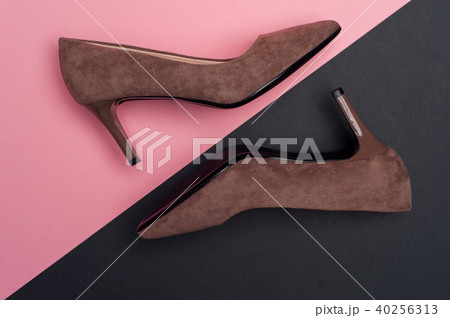 Beige female high heel shoes, flat lay Beige female high heel shoes, flat lay 40256313
