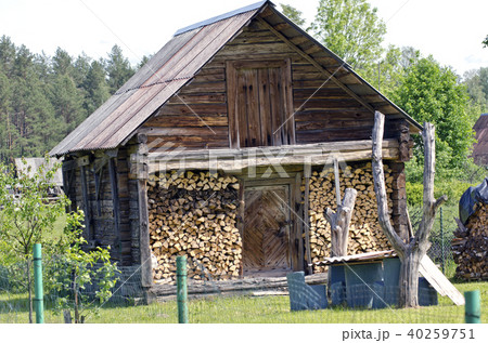 old wooden bathhouse in village 40259751