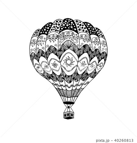 Vector hot air balloon in zentangle styleのイラスト素材