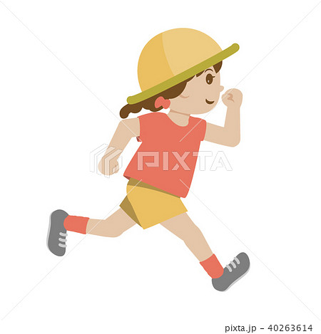 帽子をかぶって走る女の子のイラスト素材