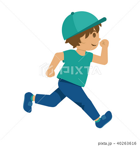 帽子をかぶって走る男の子のイラスト素材