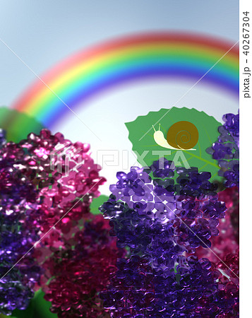 CG　イラスト　梅雨　紫陽花　かたつむり　虹 40267304