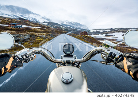 Biker First-person view, mountain pass in Norway Biker First-person view, mountain pass in Norway 40274248