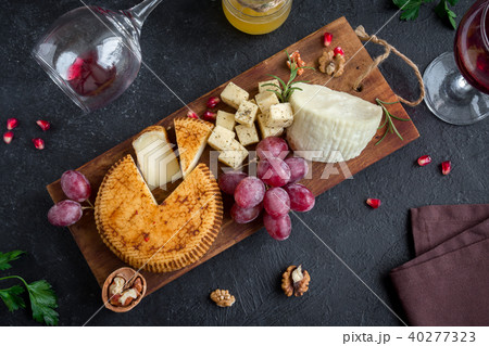 Cheese, fruit platter and wine Cheese, fruit platter and wine 40277323