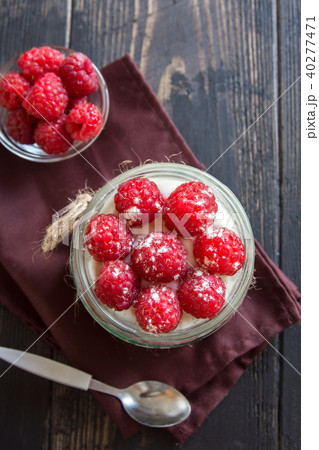 Raspberry dessert in jar 40277471