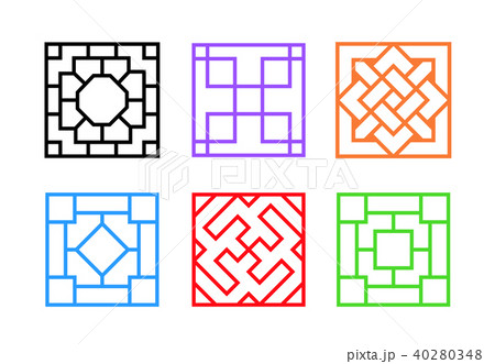 Square Chinese window frame in flat vector art 40280348