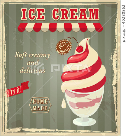 cherry ice cream on the green vintage 40280862