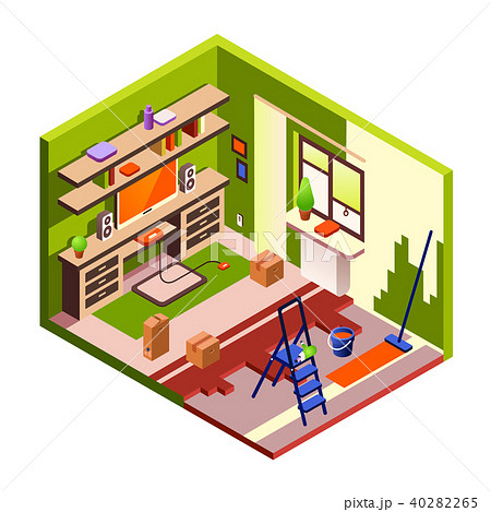 Room renovation vector illustration isometric cross section Room renovation vector illustration isometric cross section 40282265