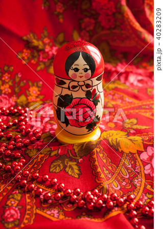 Matryoshka and red patterned headscarf 40283209