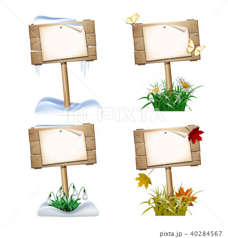 Set of wooden signs in four seasons. 40284567