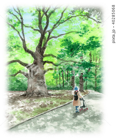 水彩画 親子の公園散歩 風景画 水彩画 #デッサン #散歩 #wartercolor