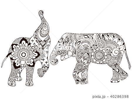 Two elephants with oriental patterns 40286398