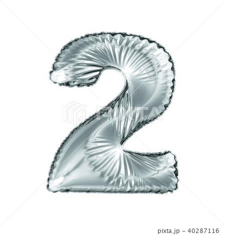 Number 2 two made of silver balloon isolated on a white background. 40287116