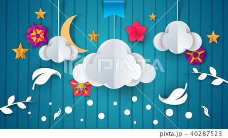 Cartoon paper cloud, flower, branch, leaf, feather Cartoon paper cloud, flower, branch, leaf, feather 40287523