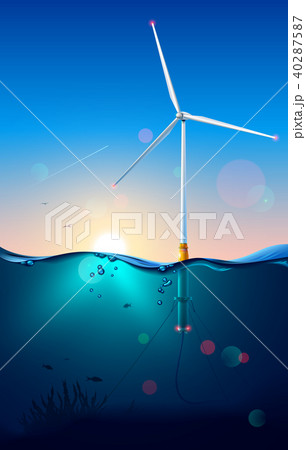 Wind turbine on offshore. Wind generator construction. Subsea or underwater view. Windmill Wind turbine on offshore. Wind generator construction. Subsea or underwater view. Windmill 40287587