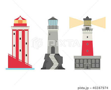 Lighthouses vector flat searchlight towers for maritime navigation guidance ocean beacon light 40287974