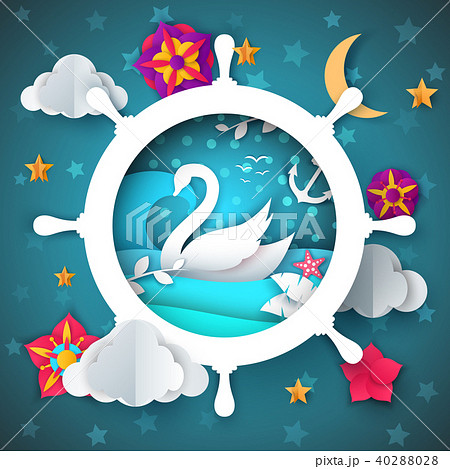 Handwheel Steering Wheel Swan Sea Illustration のイラスト素材 4028