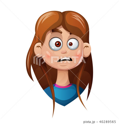 Cartoon head girl. Sad smiley. 40289565