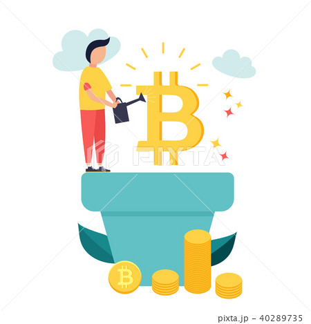 Cartoon illustration.Man growing bitcoins 40289735