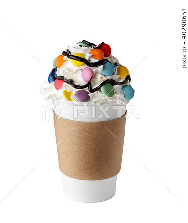 Coffee drink with whipped cream in paper cup Coffee drink with whipped cream in paper cup 40290651