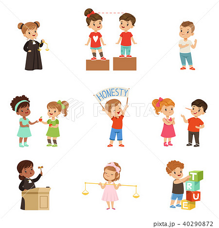 Kind and fair little children set, kids protecting friends, sharing with each other, carrying out Kind and fair little children set, kids protecting friends, sharing with each other, carrying out 40290872