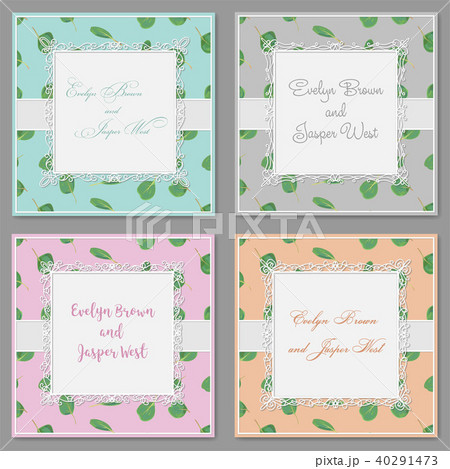 Set of four beautiful cards with a square frameのイラスト素材 [40291473] - PIXTA