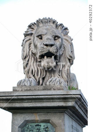 The famous Chain Bridge across the Danube. Lion statue. The famous Chain Bridge across the Danube. Lion statue. 40292372