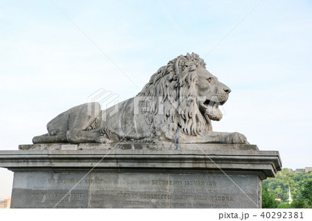 The famous Chain Bridge across the Danube. Lion statue. The famous Chain Bridge across the Danube. Lion statue. 40292381
