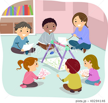 Stickman Kids Pendulum Painting Illustration 40294146