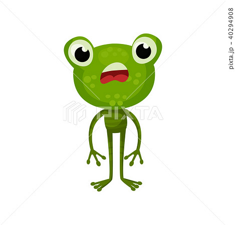 Cartoon character of frog with shocked face expression. Green amphibian animal with big head. Flat Cartoon character of frog with shocked face expression. Green amphibian animal with big head. Flat 40294908