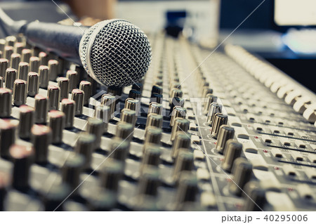 microphone on sound mixer, music background microphone on sound mixer, music background 40295006