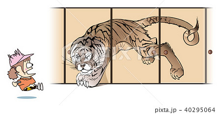 ふすまから抜け出す虎のイラスト素材