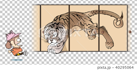 ふすまから抜け出す虎のイラスト素材