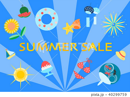 サマーセール Summer Sale イラスト 青背景のイラスト素材